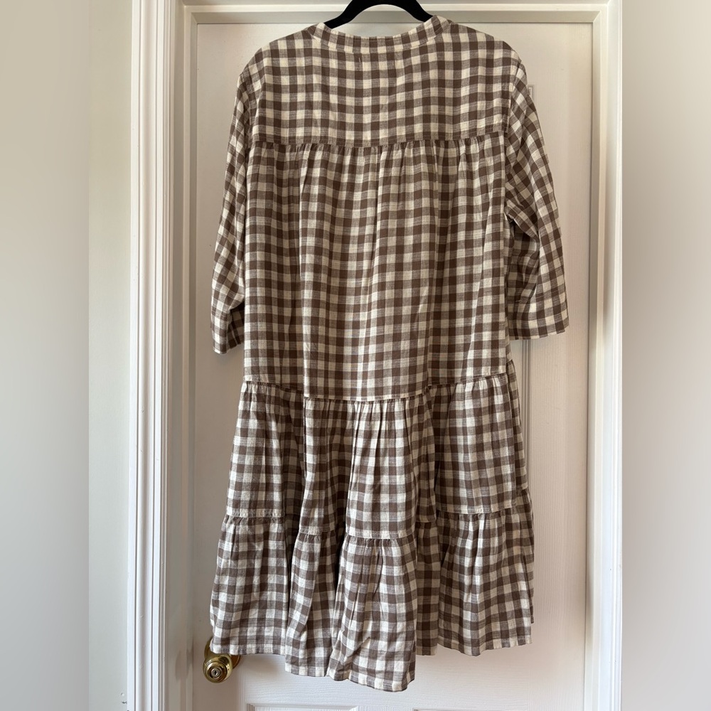 Apiece Apart Maurino Walnut Brown Gingham Drop Waist Dress XL - Picture 4 of 6